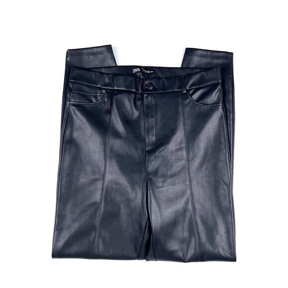 Zara Faux Leather High Rise Straight Leg Pants - Picture 4 of 6